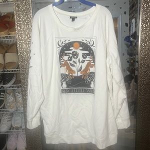 White tunic length sweatshirt